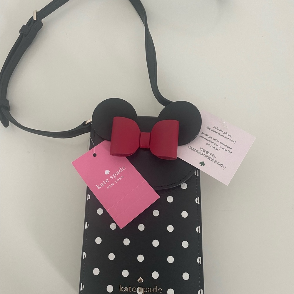 Kate Spade Black and White Polka Dot Crossbody with Red Bow Accent NWT